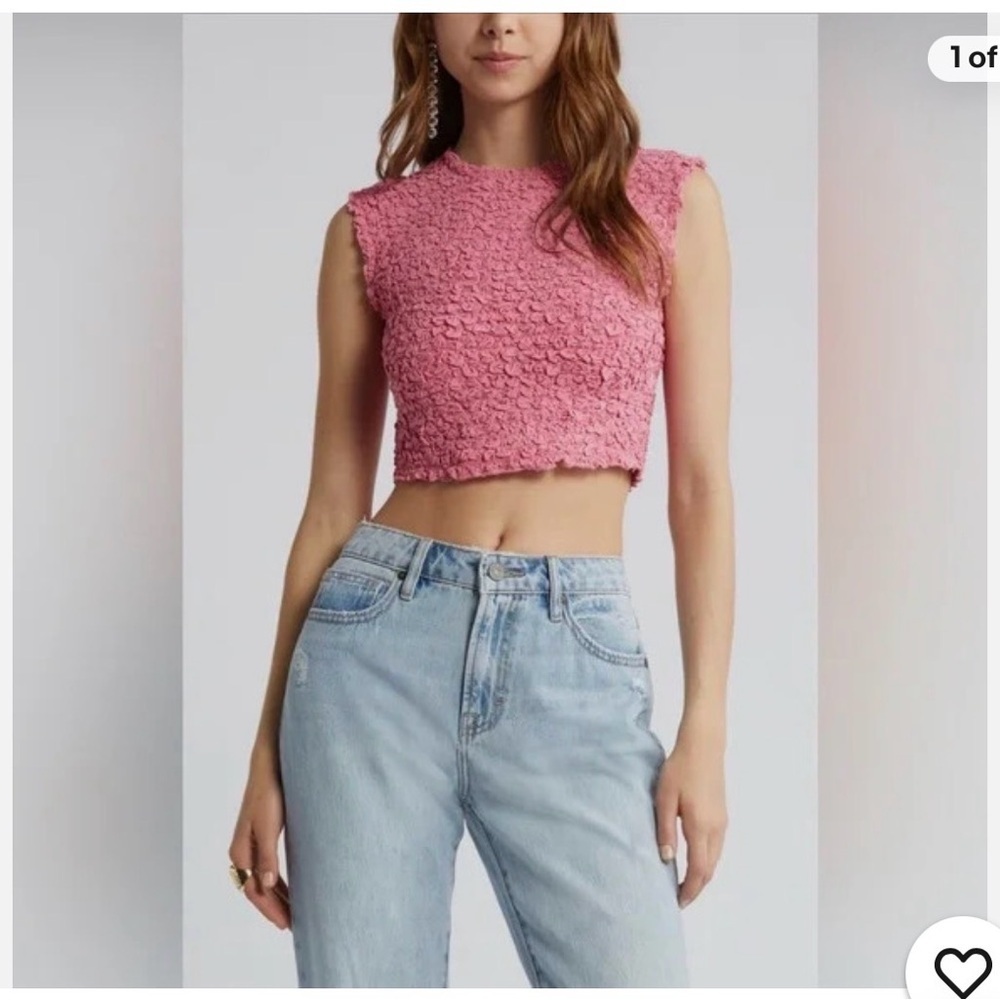 Textured Pink Sleeveless Crop Top